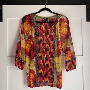 Alfani Multicolor Puffed Sleeves Boho Top